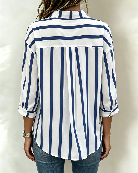 Bluse Krage Stripet Knappefront