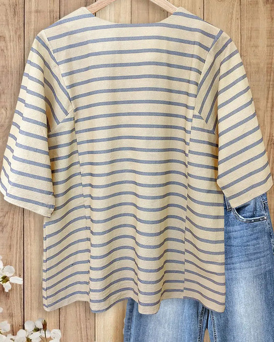 Bluse Stripe Tekstur Halv Erme Avslappet