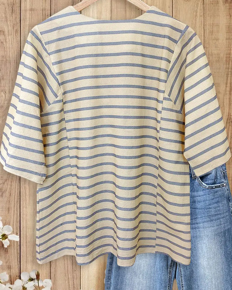 Bluse Stripe Tekstur Halv Erme Avslappet