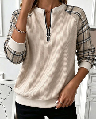 Sweatshirt Rund Hals Glidelås Rutete