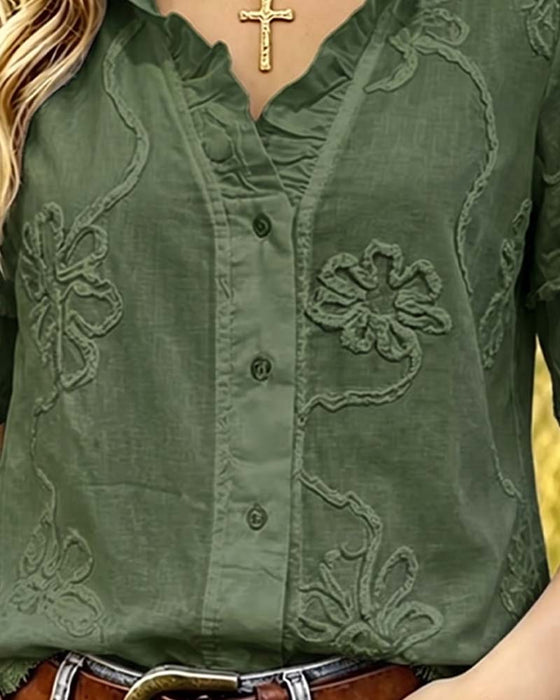 Bluse Frynset Kant Pufferme