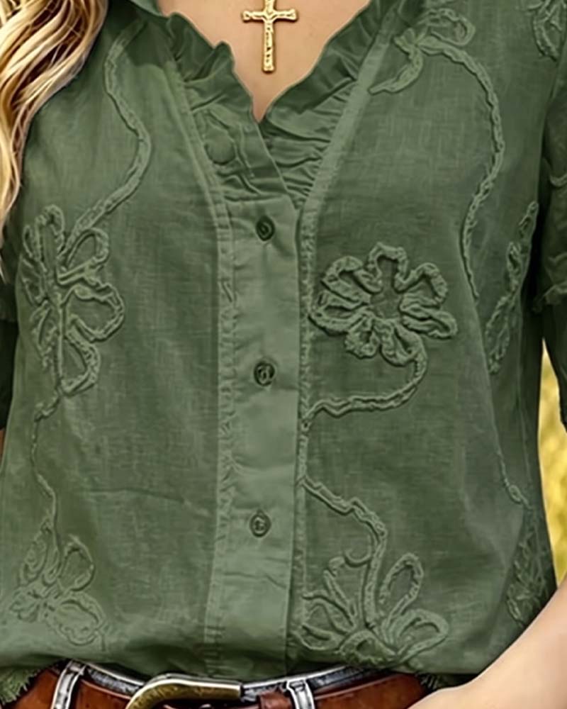 Bluse Frynset Kant Pufferme