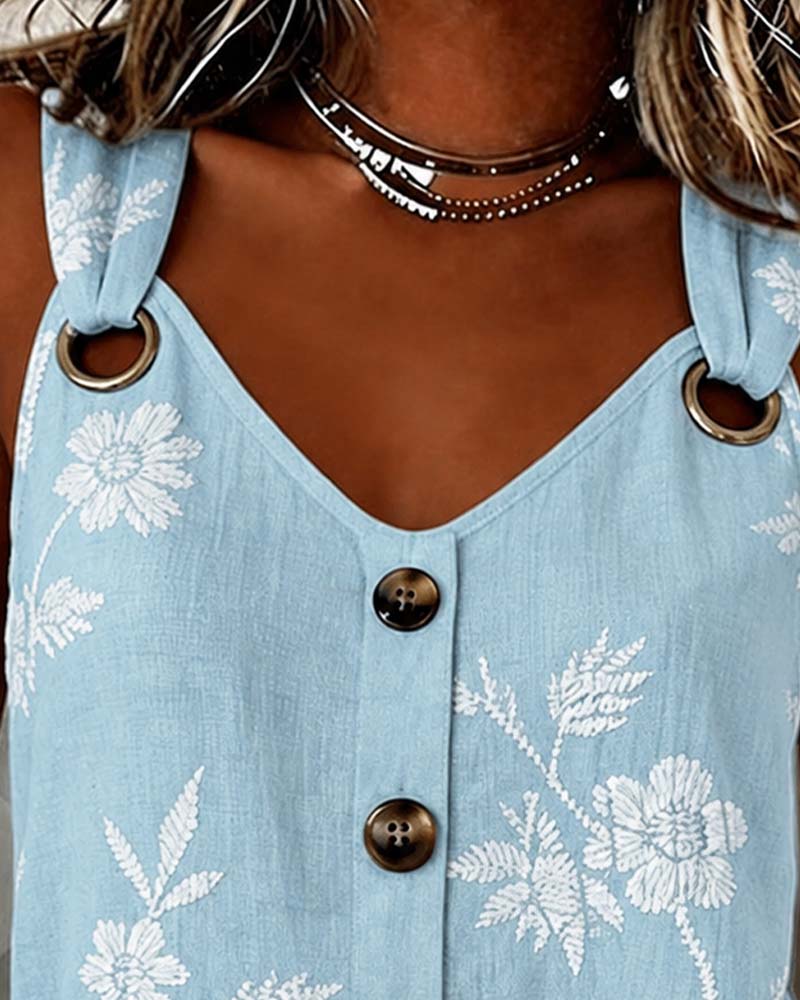 Tank Top Blomstret Kamisol Metall Ring