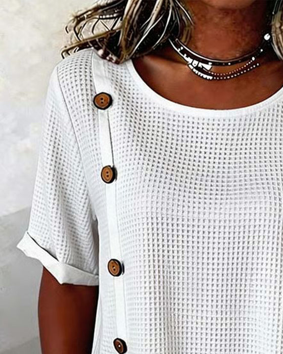 Bluse Vaffel Tekstur Side Knapp