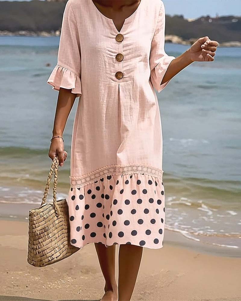 Kjole Polka Dot Lappeteppe Rynket