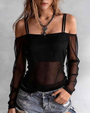 T-Shirt Spagettistrap Off-Shoulder Sheer