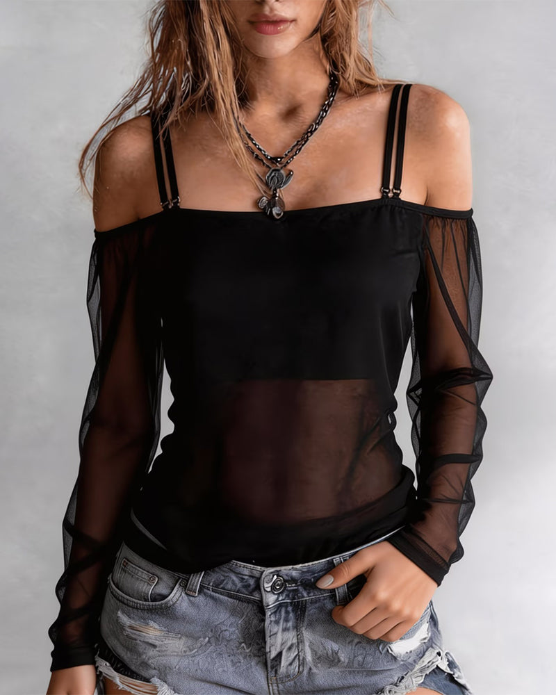 T-Shirt Spagettistrap Off-Shoulder Sheer
