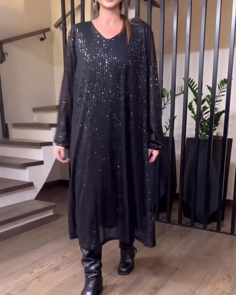 Stilfull Helfarget Kjole Med V-Hals