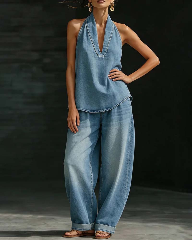 Set Mote Halsstrikk Denim