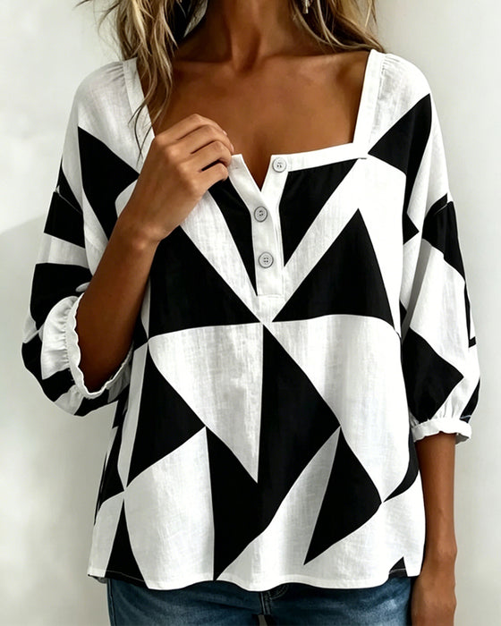 Bluse Avslappet Geometrisk Trykk