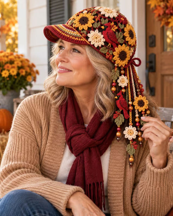 🍂 Dame Håndlaget Heklet Høst Baseballcaps