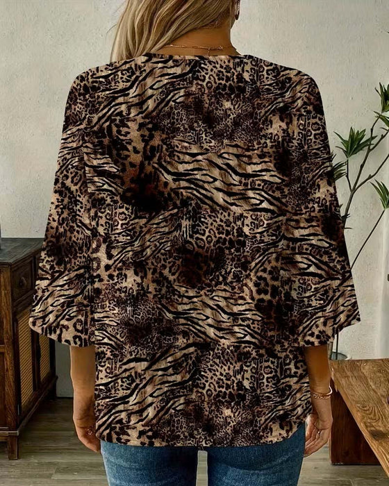 Bluse Leopard V‑Hals