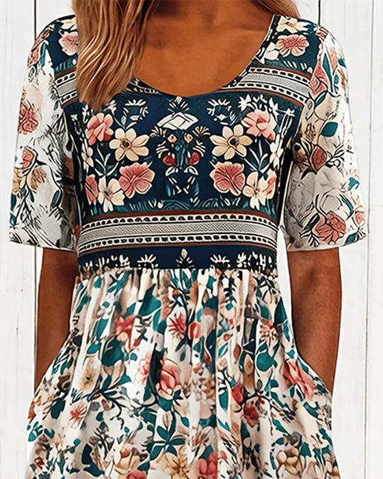Kjole Vintage Blomstrende Midjekniping Midi