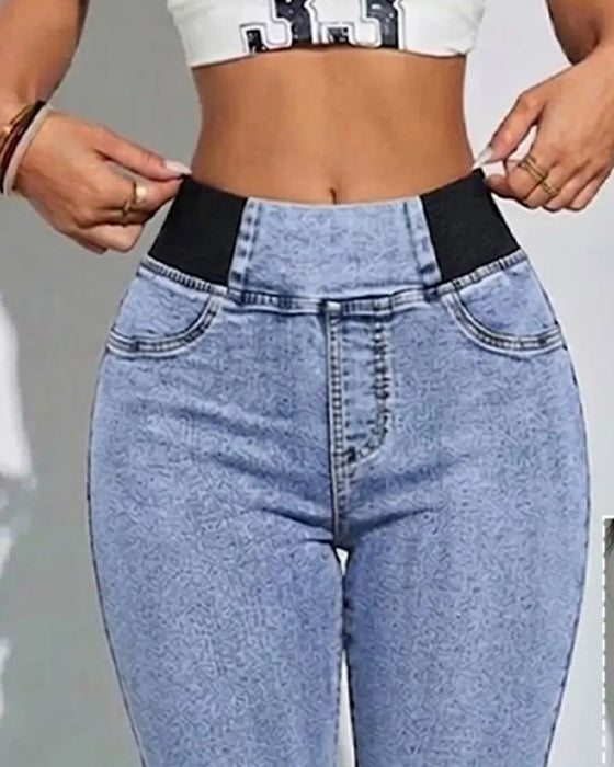 Jeans Elastisk Midje Croppet