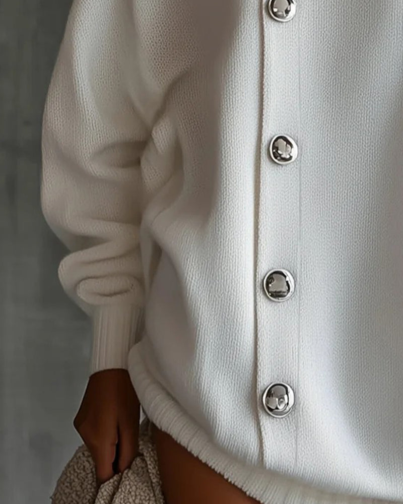 Sweater Dress Knapp Solid Lang Erme