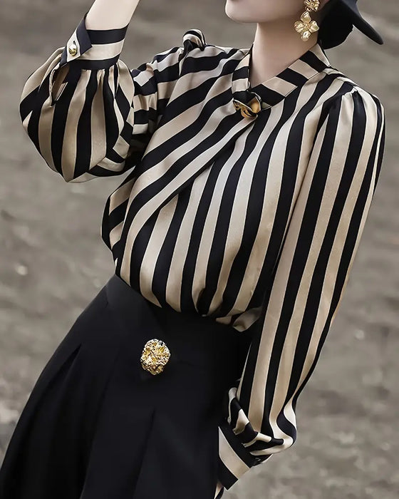 Bluse Drapering Ståkrage Stripet