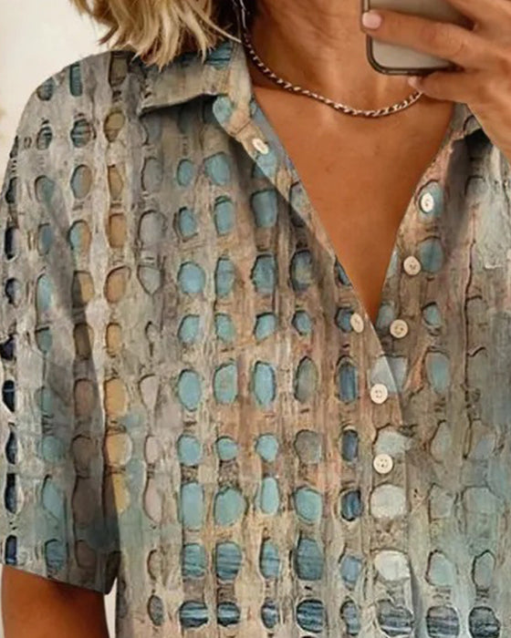 Bluse Prikket Trykk Knapp Halv Stolpe