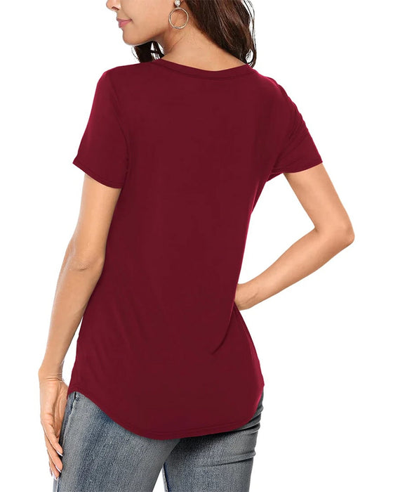 T-Shirt Uregelmessig V-Hals Casual