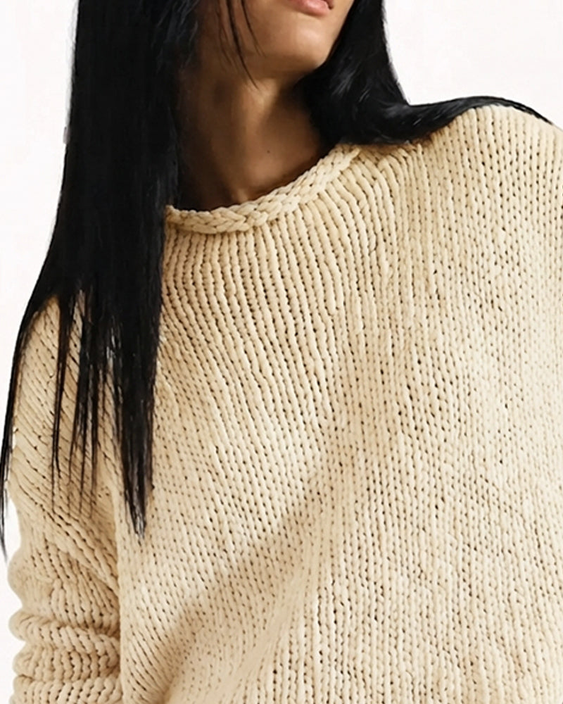 Pullover Rund Hals Kort Lang Erme Ensfarget