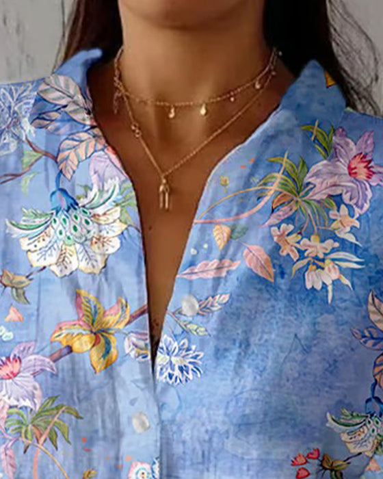 Skjorte Mote Trykt Nedbrettet Krave