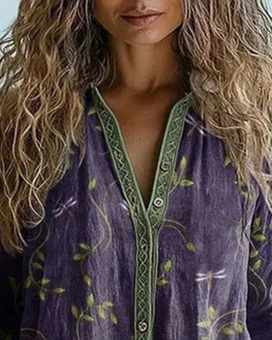 Bluse Øyenstikker Broderi V-Hals