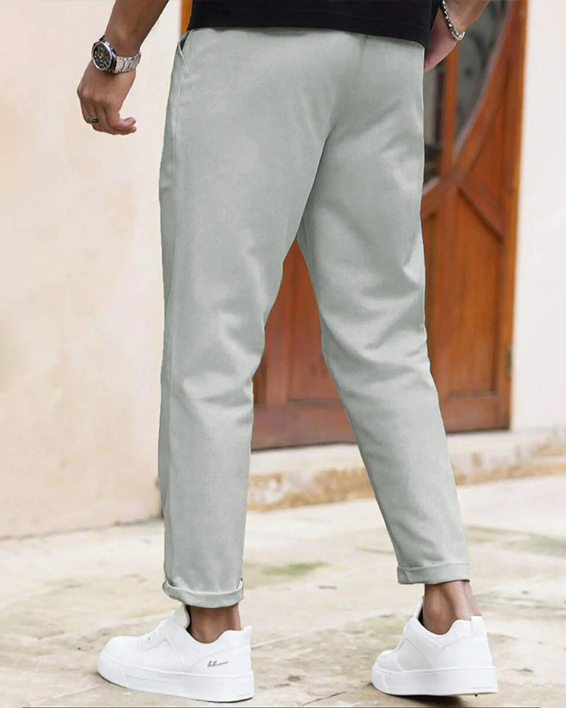 Herrer Bukse Ensfarget Snøre Slim Fit Croppet