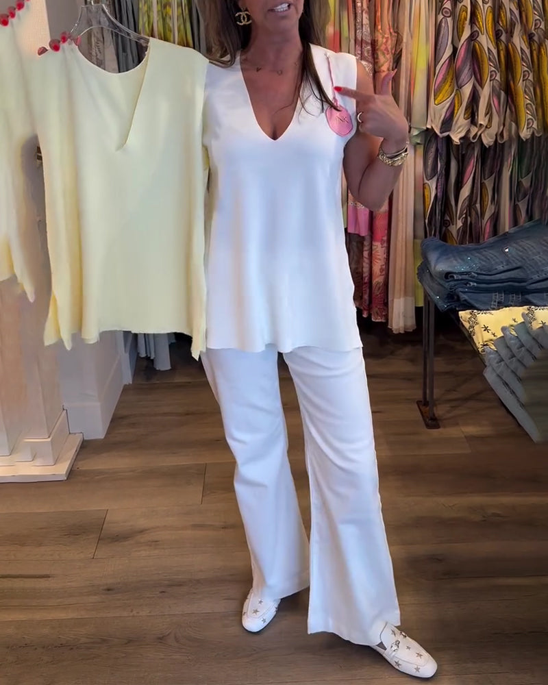 Tank Topp V-Hals Ermeløs Solid