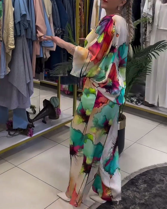 Lotus print sett med en skulder og trekvart erme