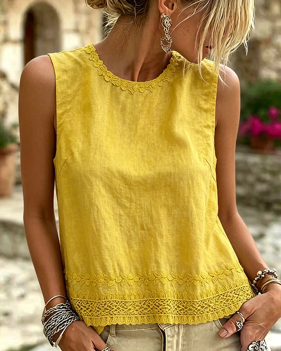 Tank Top Rund Hals Brodert Kant