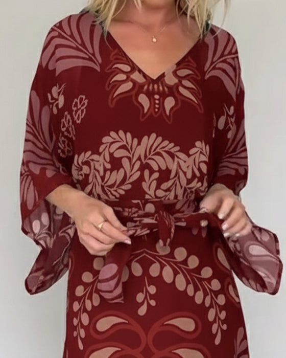 Kjole Bohemisk V-hals Løs