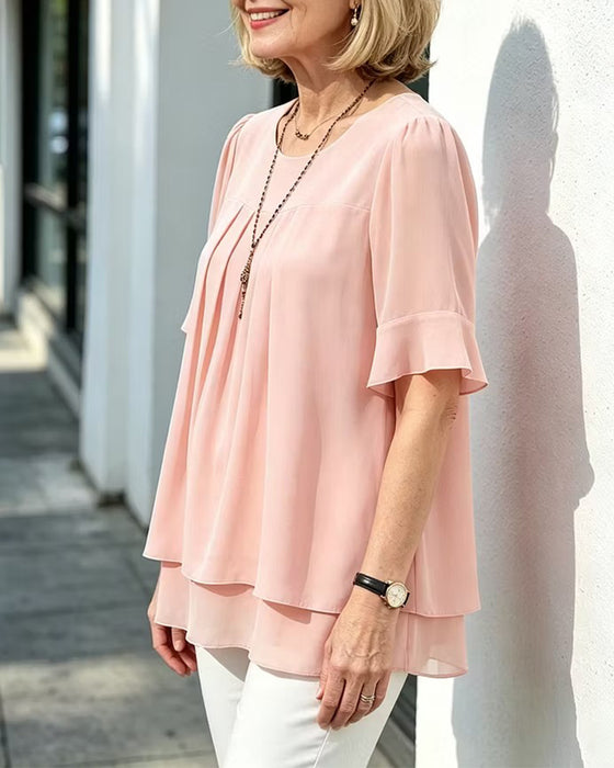 Bluse Rundhalset Rynket Ruffle