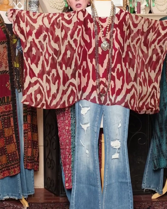 Bluse Flagermuserm Trykk Langermet