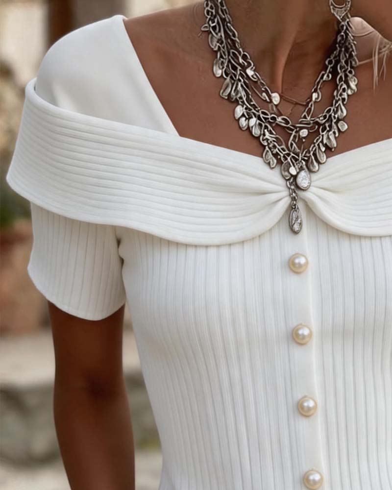 Bluse Off-Shoulder Twist Strikket Ribbet