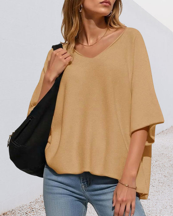 T-Shirt V-Hals Flaggermus Erme Solid
