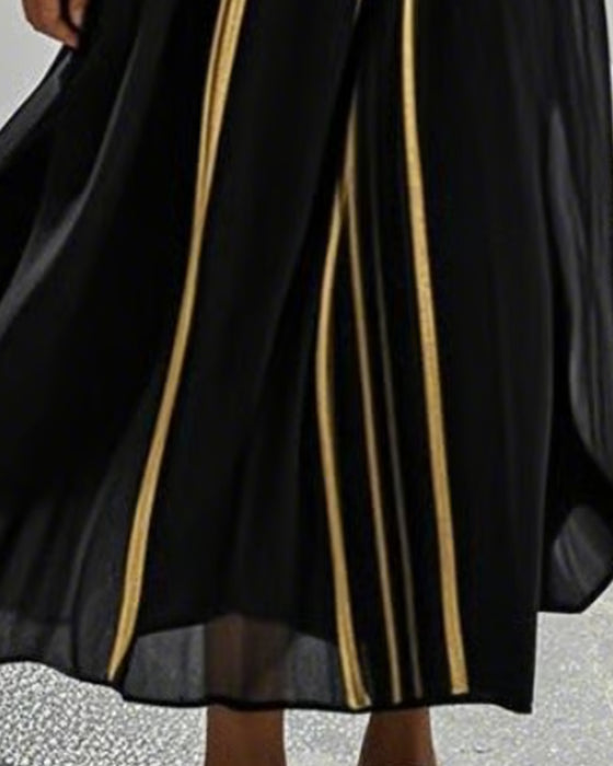 Kjole Rund Hals Stripe Sheer Full Skjørt