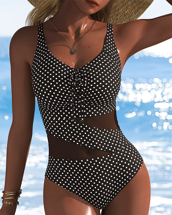 One-Piece Prikket Slips Mesh Patchwork