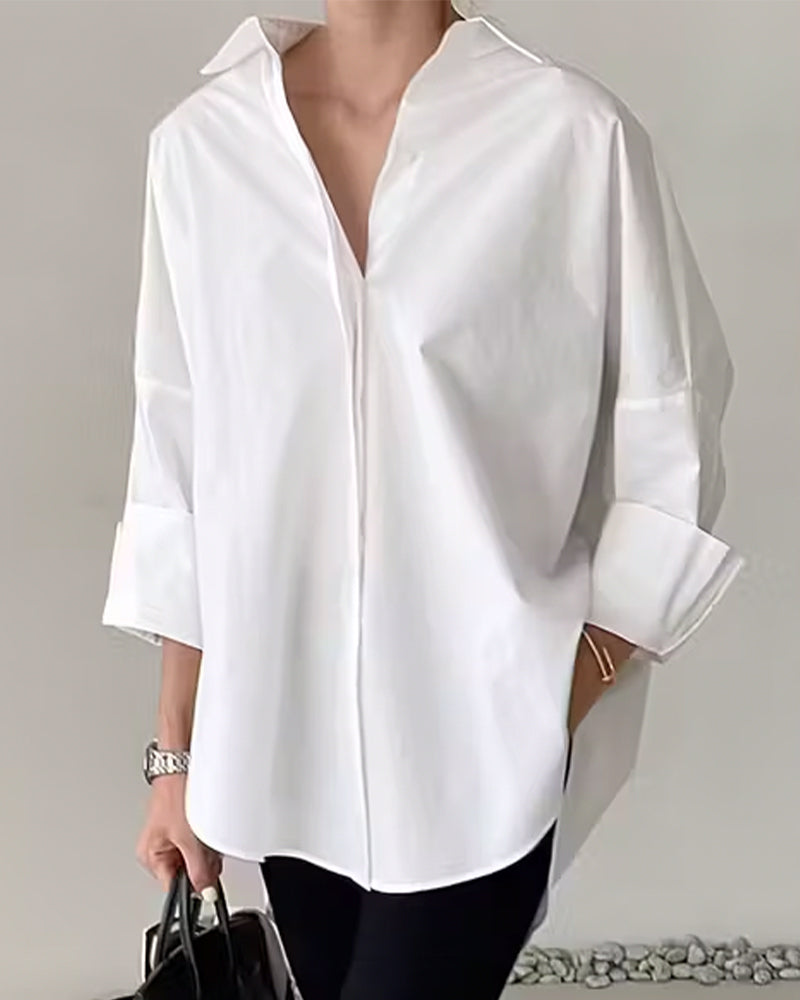 Skjorte Stilfull Ensfarget Langermet