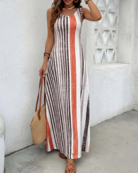 Kjole Ermeløs Fargerik Stripe