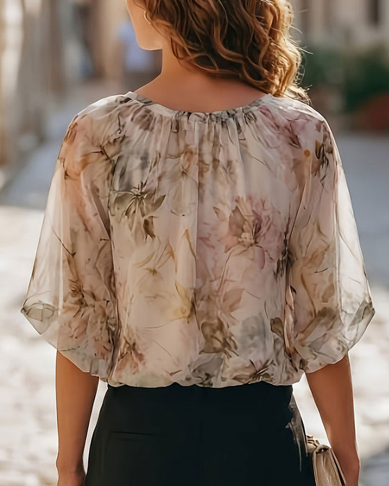 Bluse Blekk Vask Blomstret Boble Erme