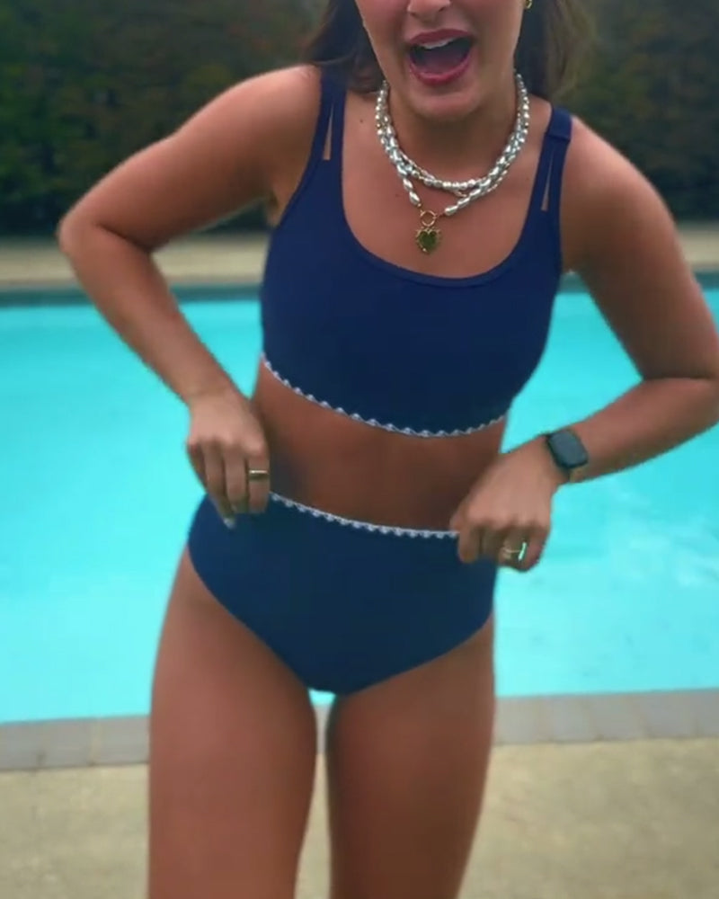 Bikini Bølgemønstret Høy Midje Kontrastfarge