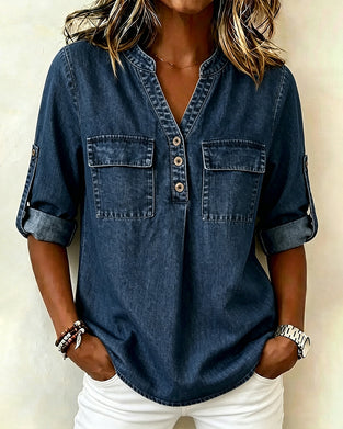 Bluse Denim V-Hals Casual