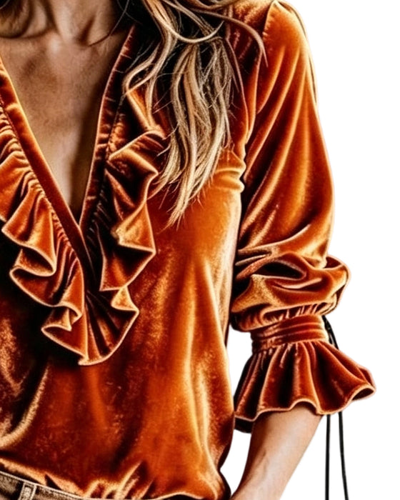 Bluse V-Hals Ruffle Knyte