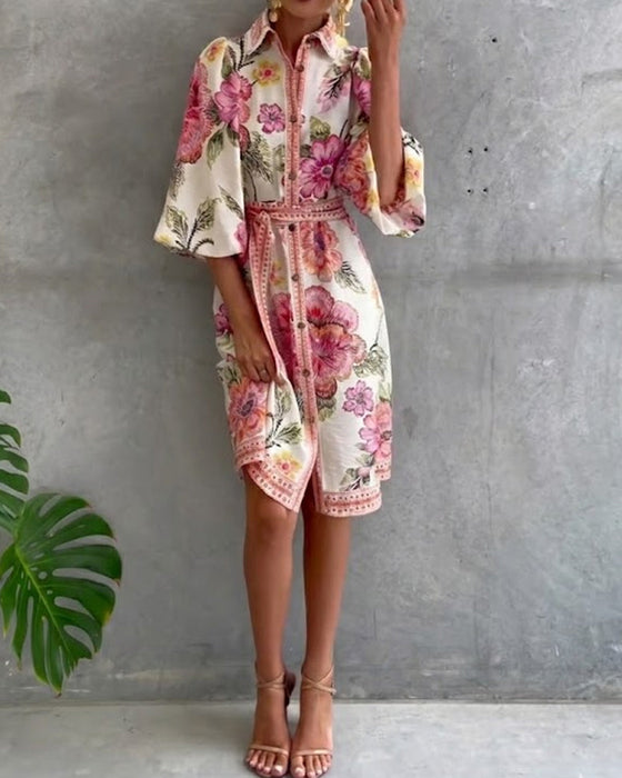 Kjole Fransk Lykt Erme Smal Krave Trykt