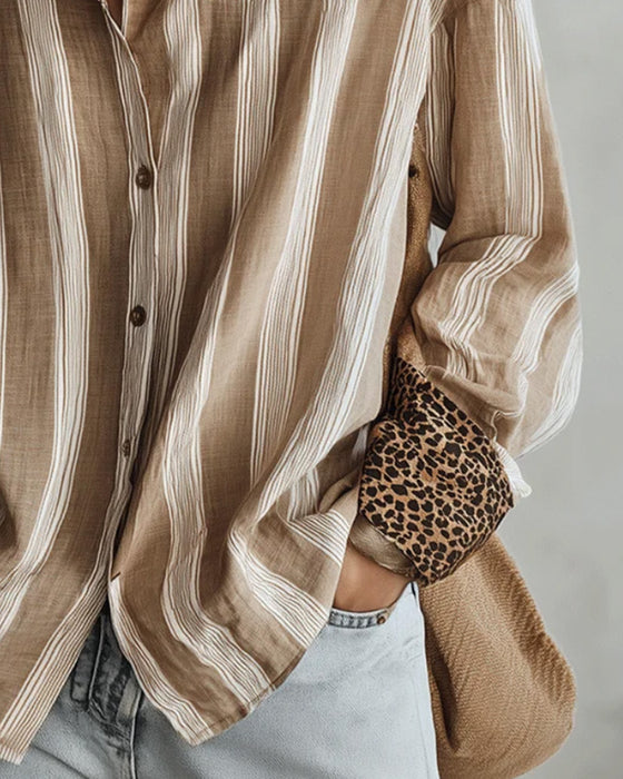 Skjorte Casual Skjortekrage Leopard Stripe