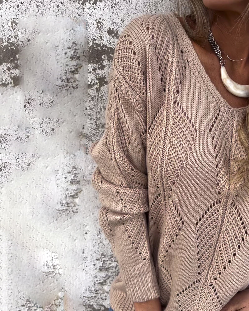 Langermet Genser Med V-Hals Og Hullmønster