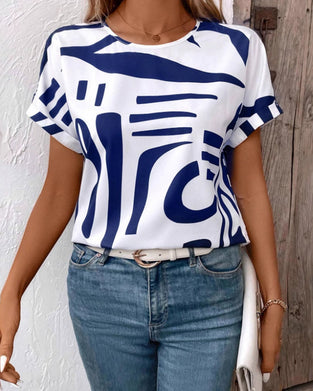 T-Shirt Rund Hals Kort Erme Geometrisk Trykk