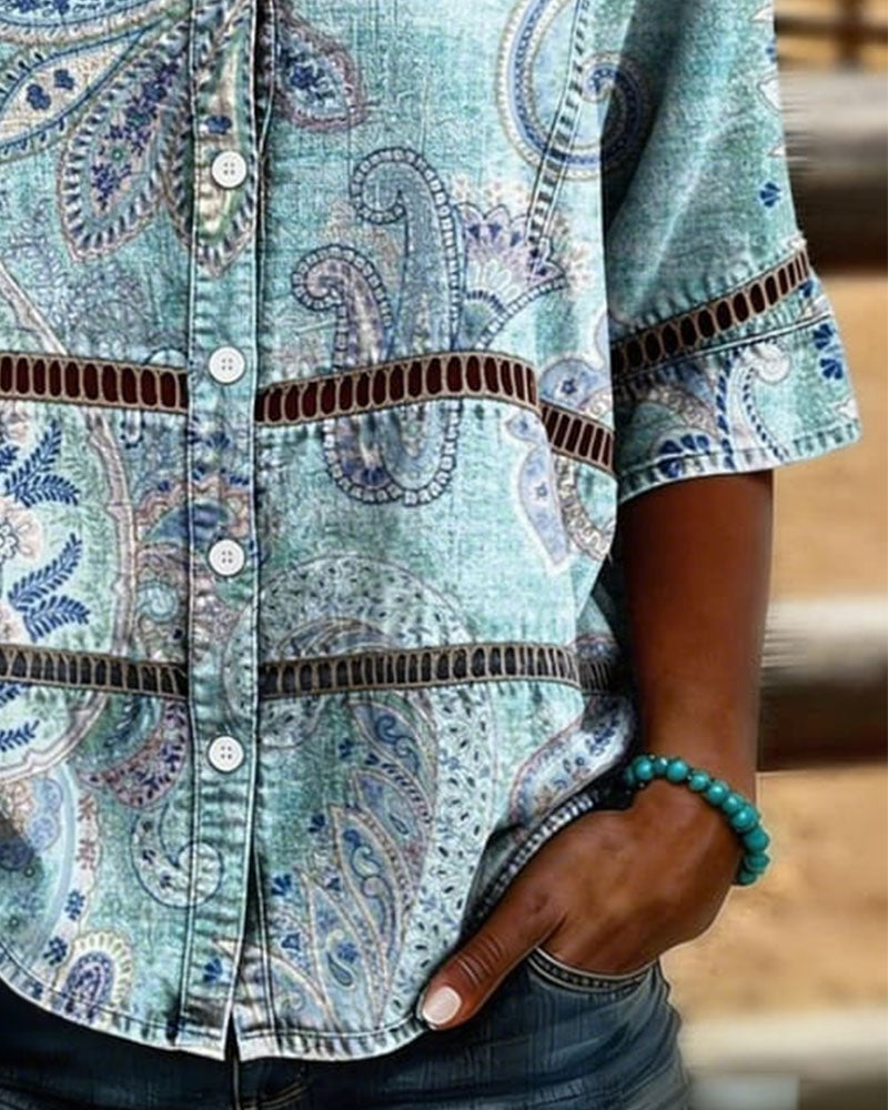 Skjorte Paisley Trykk Trekvart Erme
