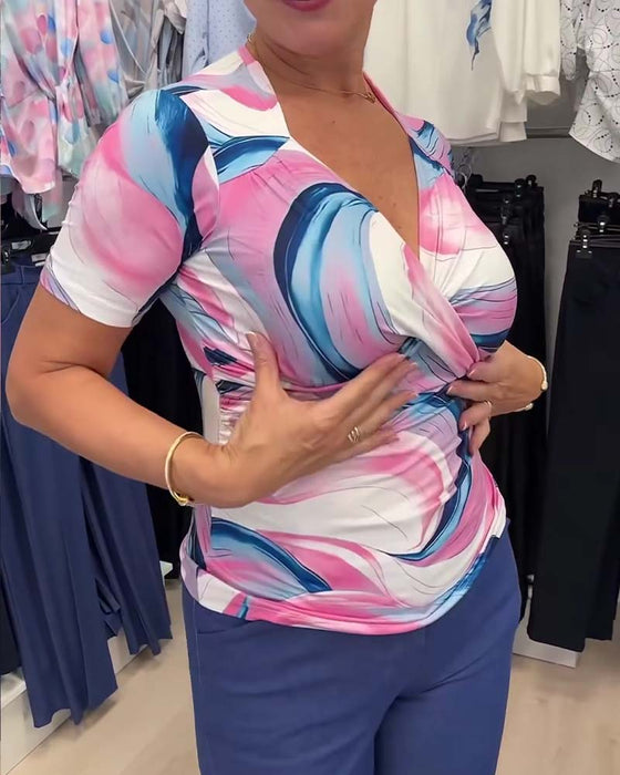 T-Skjorte Kors Dyp V Trykt