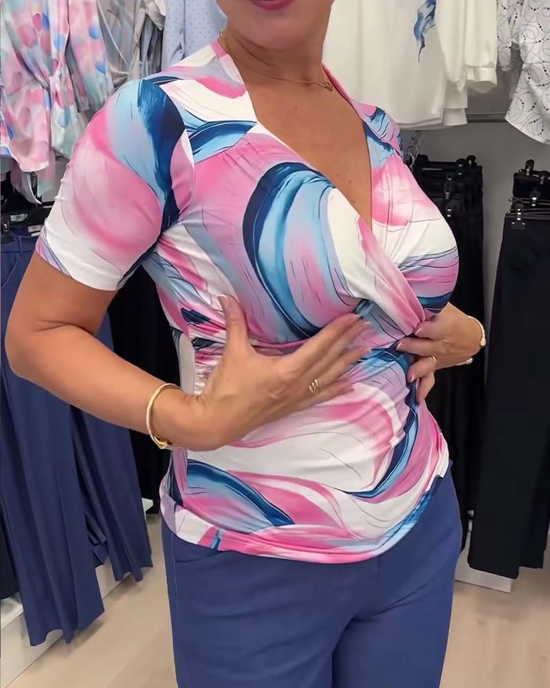 T-Skjorte Kors Dyp V Trykt