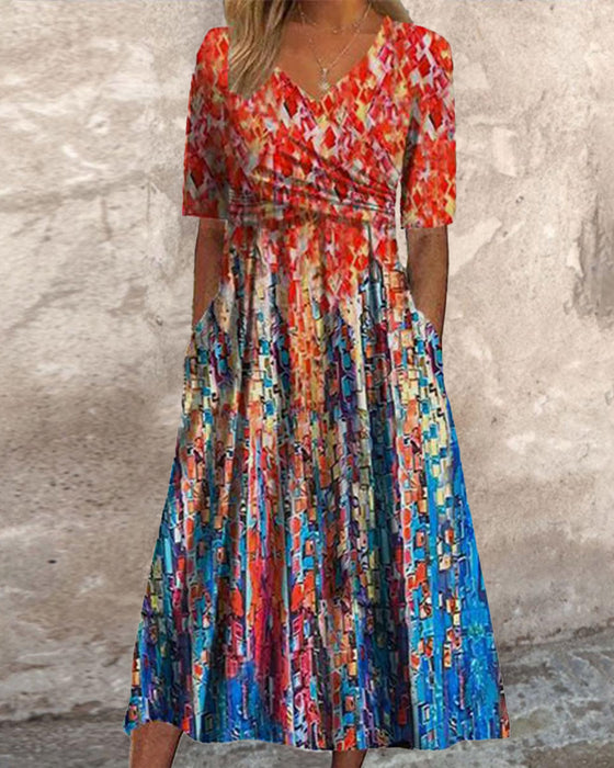 V-halset feriekjole med lommetrykk